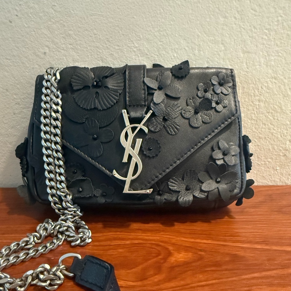 Yves Saint Laurent Black Floral Embellished Small Chain Bag